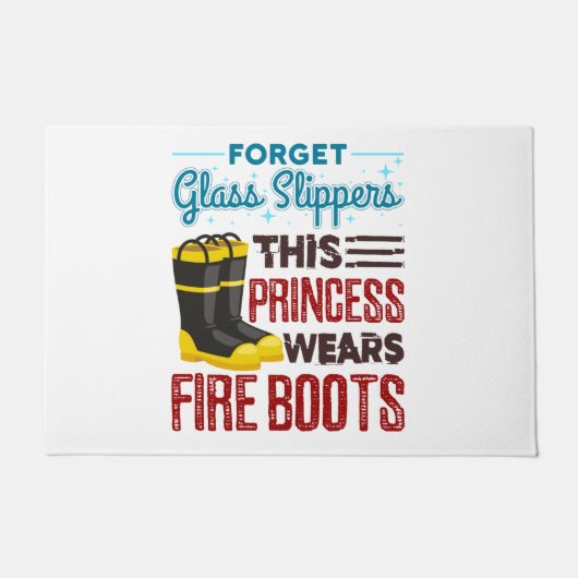 女性消防士このプリンセスはブーツを着用 ドアマット (正面)