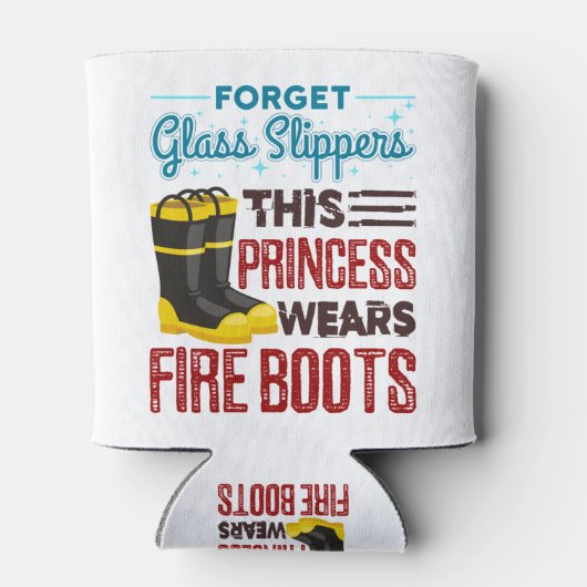 女性消防士このプリンセスはブーツを着用 缶クーラー (裏面)