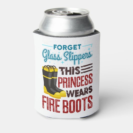 女性消防士このプリンセスはブーツを着用 缶クーラー (缶裏面)