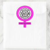 女性消防士デカール ラウンドシール (バッグ)