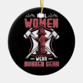 女性消防士実在女子衣服バンカーギアモミ セラミックオーナメント (正面)