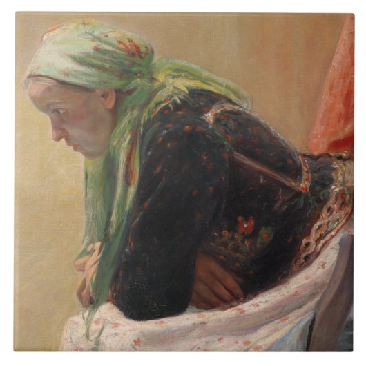 女性深い考えイン(by Oleksa Novakivskiy) タイル (正面)