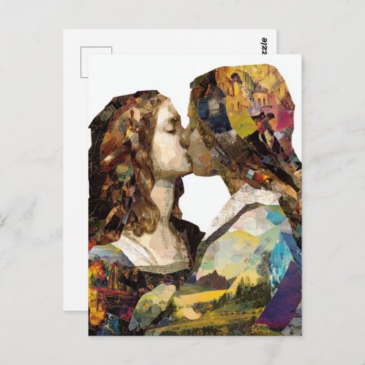 女性混合キスをするメディアコラージュ ポストカード (正面/裏面)