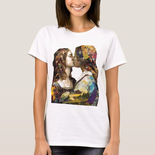 女性混合キスをするメディアコラージュ Tシャツ (正面)