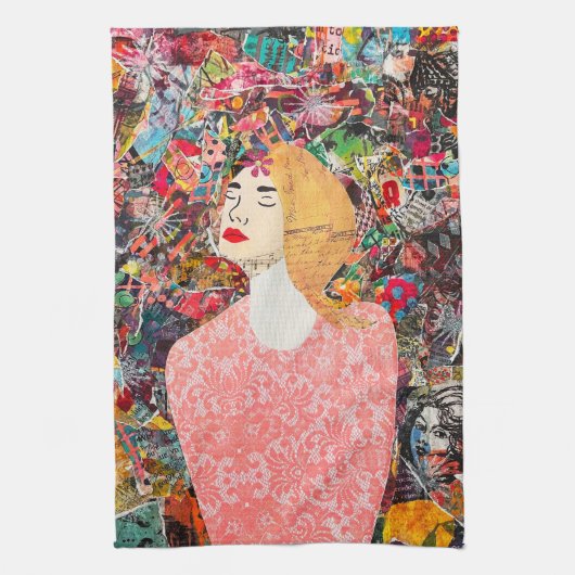 女性混合メディアアート感動的キッチンタオル キッチンタオル (縦)