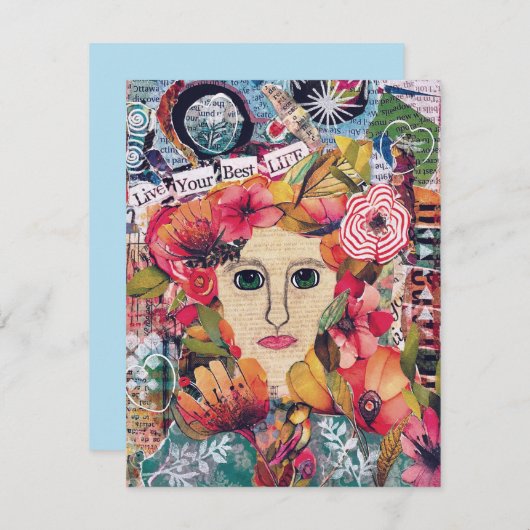 女性混合メディアアート感動的グリーティングカード 招待状 (正面/裏面)