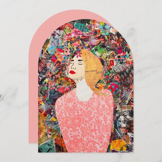 女性混合メディアアート感動的グリーティングカード 招待状 (正面/裏面)