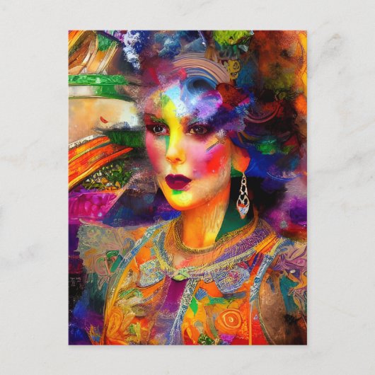 女性混合メディアコラージュはがき ポストカード (正面)