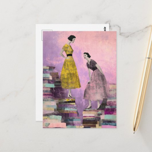 女性混合メディアコラージュ ポストカード (正面/裏面インサイチュ)