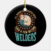 女性溶接作業者溶接ジョブヴィンテージレトロ セラミックオーナメント (裏面)