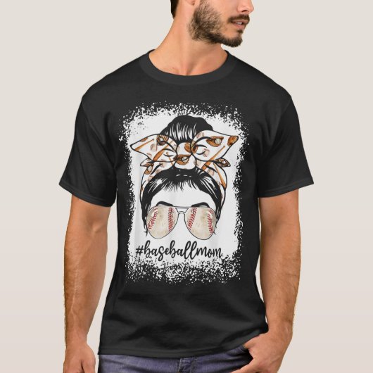 女性漂白野球ママ乱雑Bun野球の値リスト Tシャツ (正面)