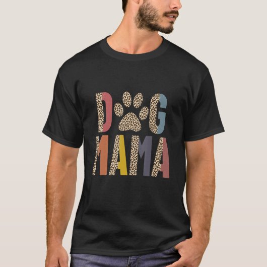女性犬ママポーレトロヒョウ母 Tシャツ (正面)