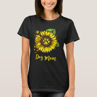 女性犬ママ母の日ひまわり犬ママ犬 Tシャツ