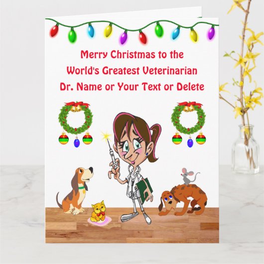 女性獣医クリスマスカード 個別化された カード (黄色い花)