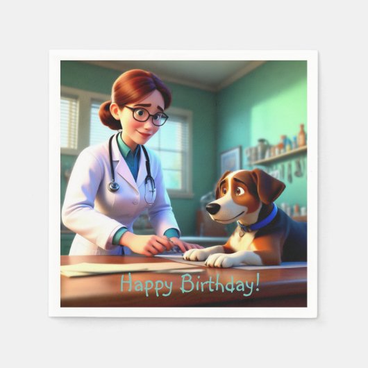 女性獣医誕生日 スタンダードカクテルナプキン (正面)