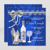 女性王室のブルーとシルバーの完成度 招待状 (正面/裏面)