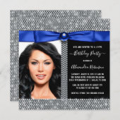 女性王室のブルーダイヤモンド写真誕生日パーティー 招待状 (正面/裏面)