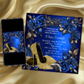 女性王室のブルー金ゴールドシューバースデーパーティー 招待状