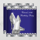 女性王室のブルー40th誕生日パーティー 招待状 (正面/裏面)