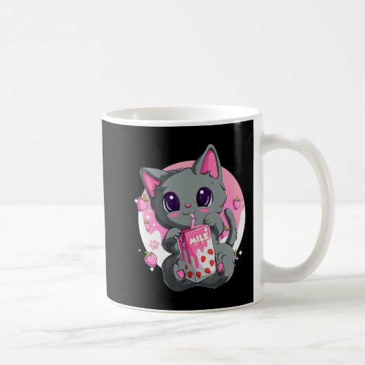 女性用いちごミルク女の子かわいいアニメ猫 コーヒーマグカップ (右)