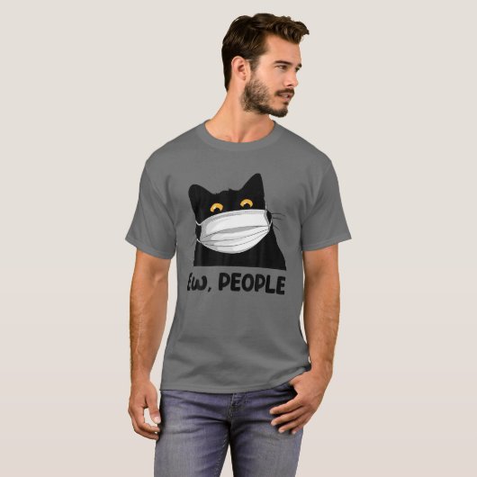 女性用おもしろい黒猫マスクおもしろいC Tシャツ (正面フル)