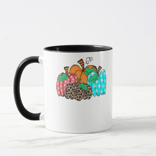 女性用のかぼちゃヒョウ柄グラフィック「It's Fall Y'」 マグカップ (左)