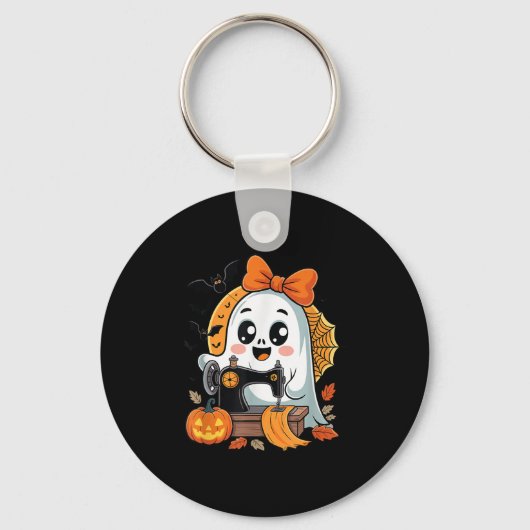女性用のかわいいキルトの幽霊のハロウィン仮装 キーホルダー (正面)