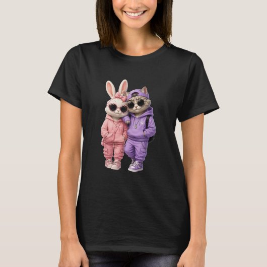 女性用のかわいい猫Tシャツ Tシャツ (正面)
