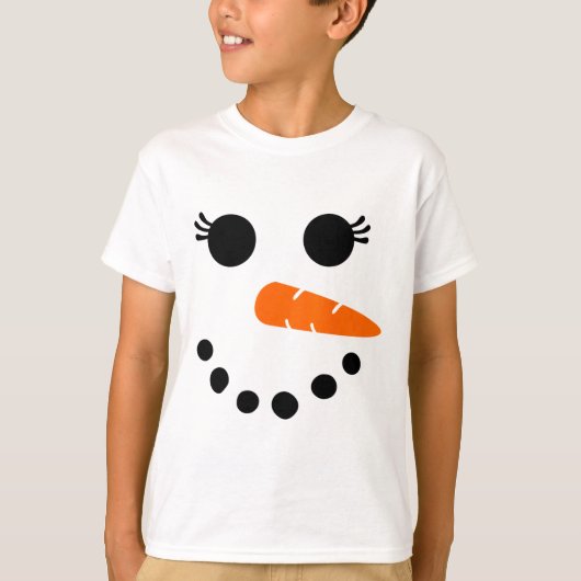 女性用のかわいい雪だるまフェイスTシャツ まつげ付き Tシャツ (正面)