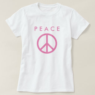 女性用の白いTシャツにピンクの平和記号 Tシャツ