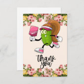 女性用の花付きピックボール サンキューカード (正面/裏面)