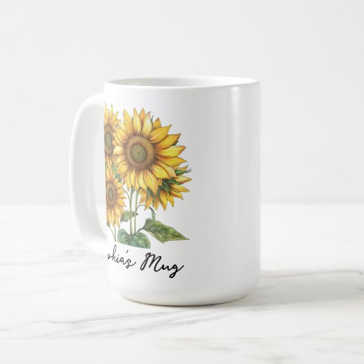 女性用ひまわりマグカスタム、母の日のプレゼント コーヒーマグカップ (正面左)