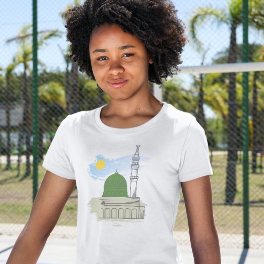 女性用イスラムTシャツ:マスジッド・アル・ナバウィ & ピース Tシャツ