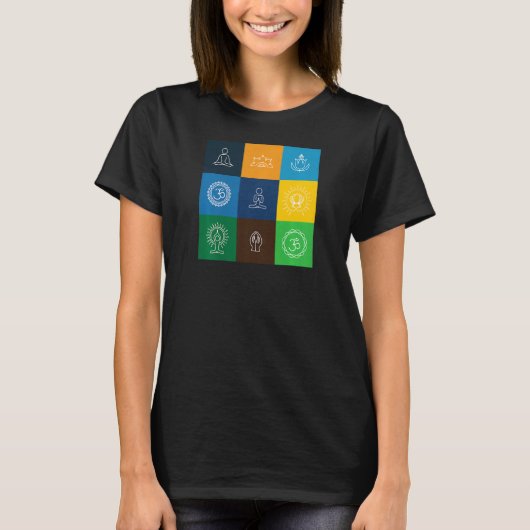 女性用オーム緑のヨガ5 Tシャツ (正面)