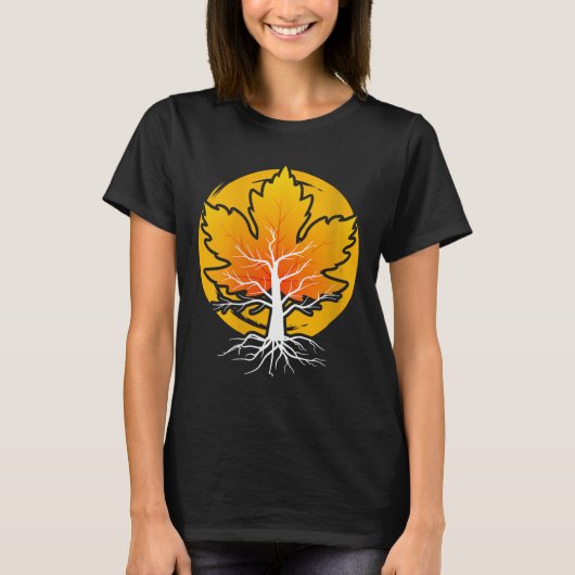 女性用カエデの葉 秋 紅葉 シーズン 木の葉 マップ Tシャツ (正面)