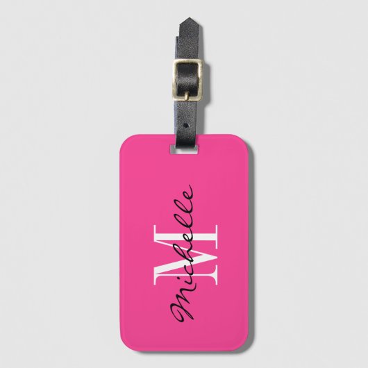 女性用カスタムピンク・モノグラム旅行ラゲッジタグ ラゲッジタグ (正面縦)