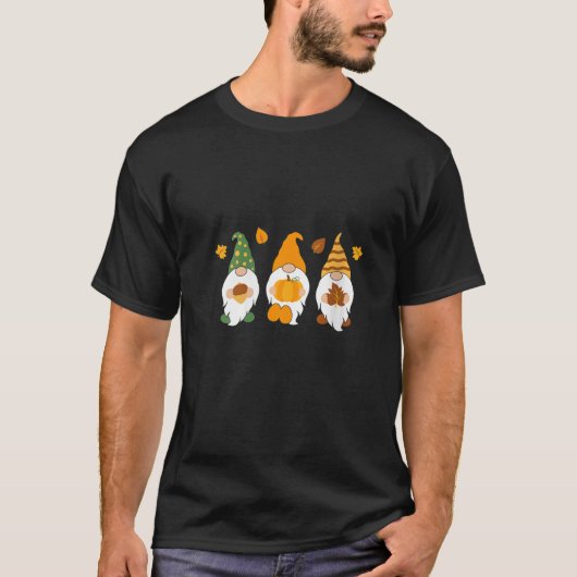 女性用カボチャのノーム 秋の可愛いハロウィンTシャツ Tシャツ (正面)