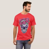 女性用カラベラフラワーホラー モンスター ハロウィン Tシャツ (正面フル)