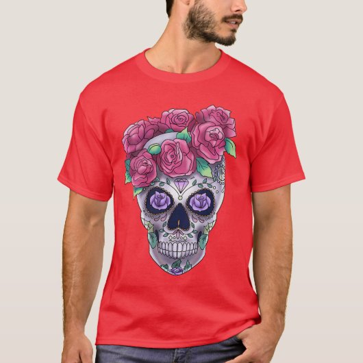 女性用カラベラフラワーホラー モンスター ハロウィン Tシャツ (正面)