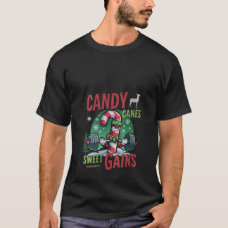女性用キャンディケイン スイートゲインズ 面白いジムのトレーニング C Tシャツ