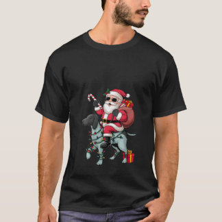 女性用クリスマスイルミネーション 楽しいサンタ騎乗 指差しD Tシャツ