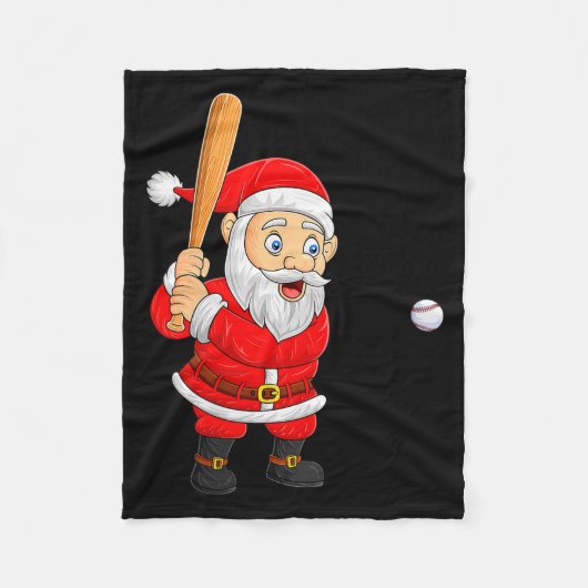 女性用クリスマスサンタクロース野球Xmas面白い フリースブランケット (正面)