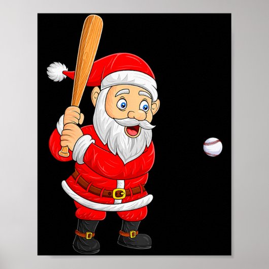 女性用クリスマスサンタクロース野球Xmas面白い ポスター (正面)
