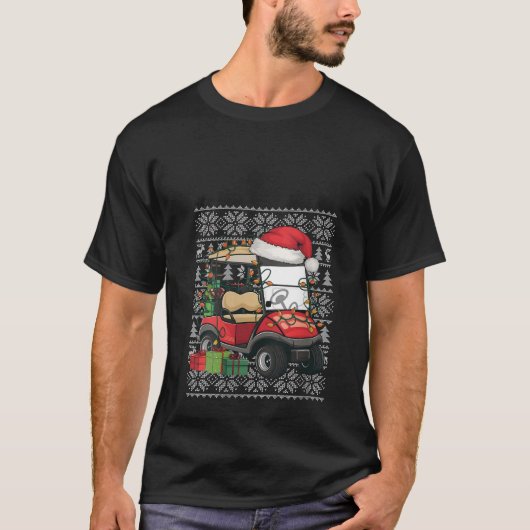 女性用クリスマスセーター スタイル おかしいサンタ帽 ゴルフカート Tシャツ (正面)