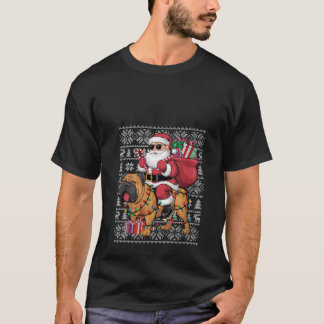 女性用クリスマス 丑いセーター サンタクロースがブルマスティフに乗る Tシャツ