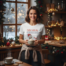 女性用クリスマスTシャツ | かわいい雪だるまデザイン