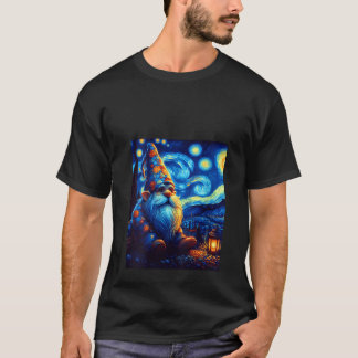 女性用グノーム 星空の下のアート グラフィック ビ Tシャツ