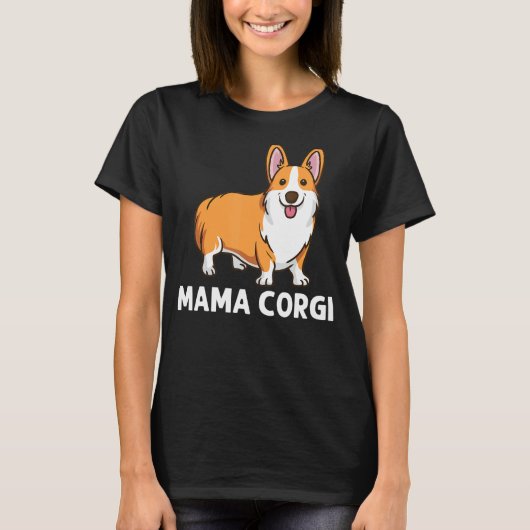 女性用コルギ母ウェルシュコーギー犬動物 Tシャツ (正面)
