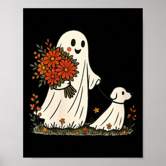 女性用ゴーストウォーキングドッグ スプーキー ハロウィン 幽霊 犬 ポスター (正面)