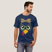 女性用サンクスギビングの服装 七面鳥ヒョウ柄グラス Tシャツ (正面フル)